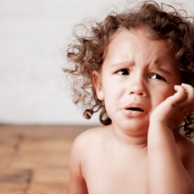 A toddler is upset.